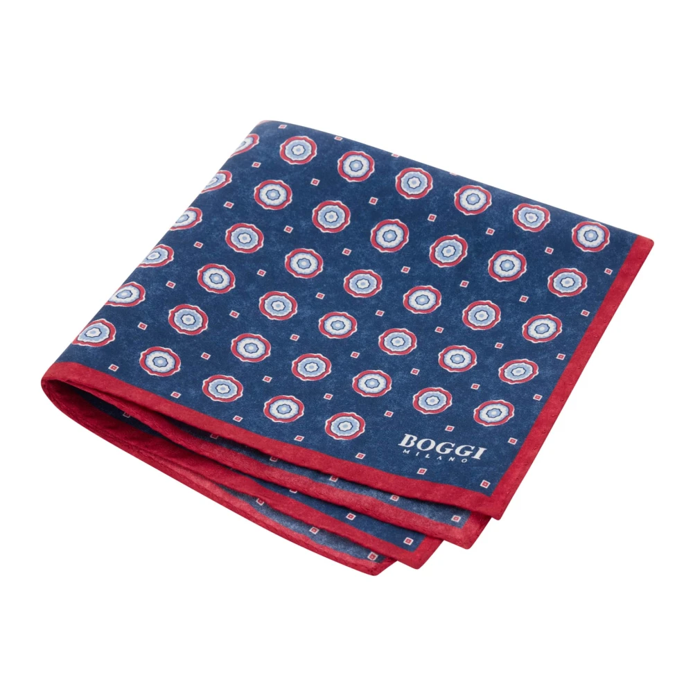 Boggi Milano Zijden Zakdoek met Medaillons Motief Blue Heren