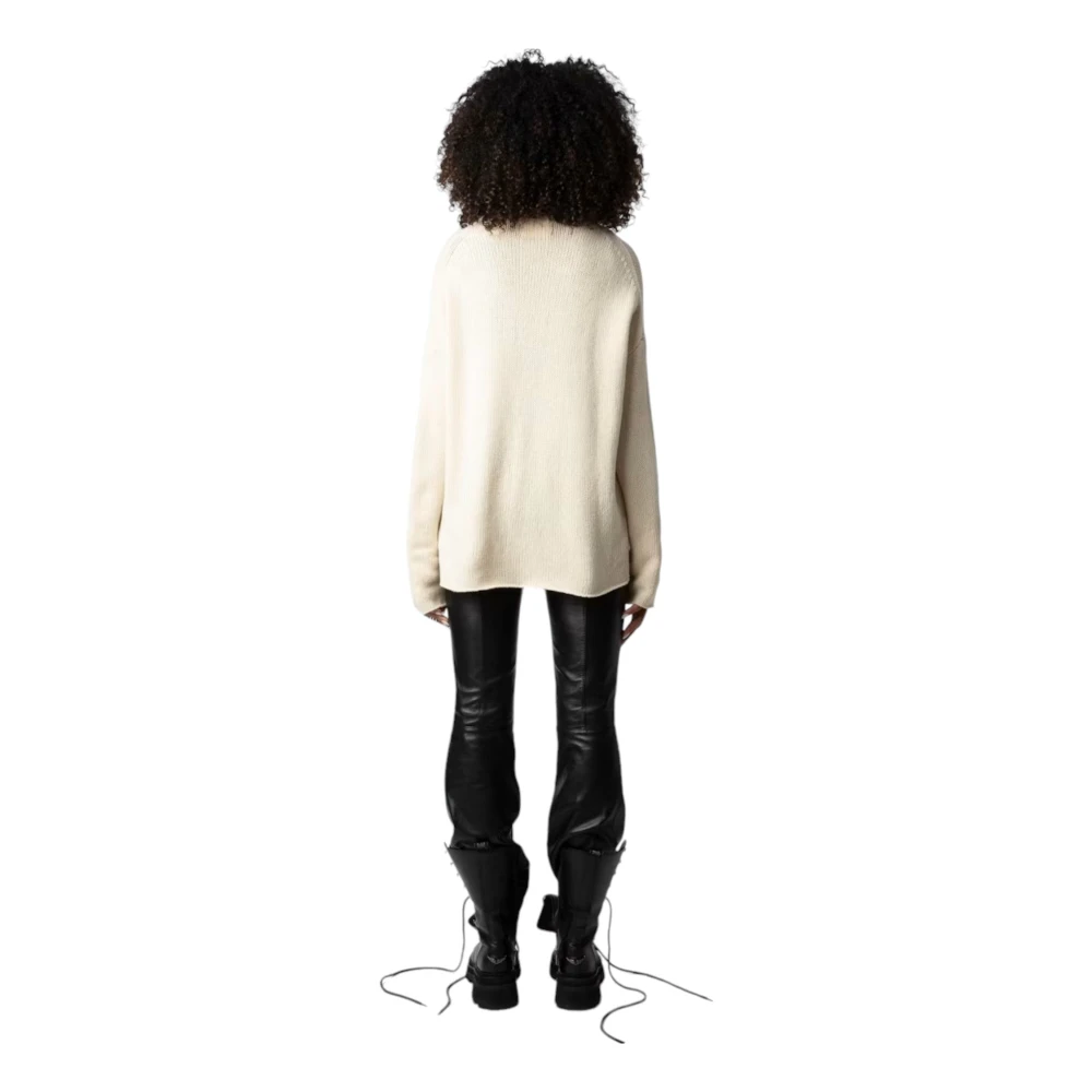 Zadig & Voltaire Gele Gebreide Trui met Vredesboodschap Beige Dames