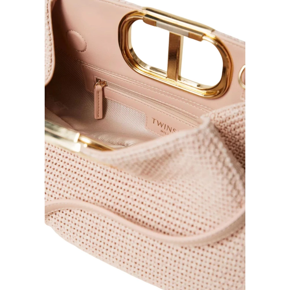 Twinset Roze Geweven Stro Schoudertas Lila Pink Dames