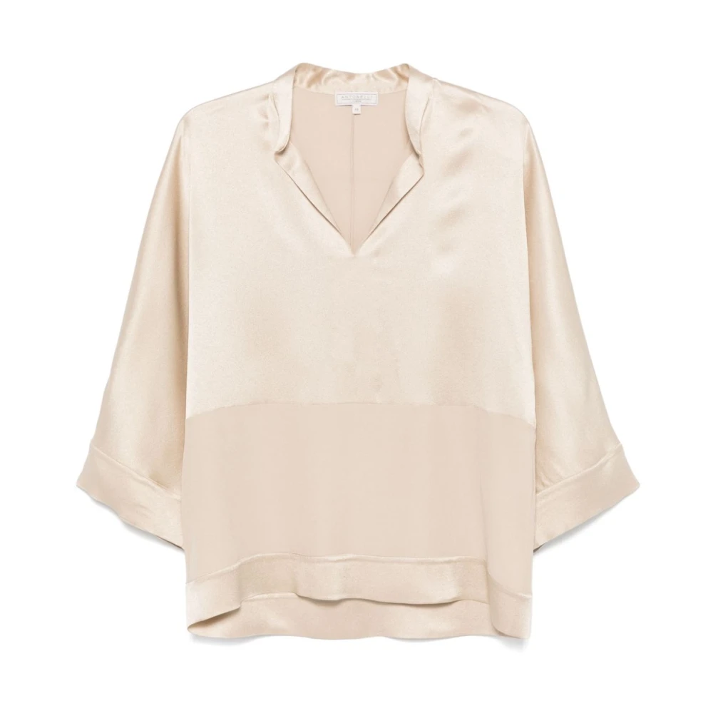 Antonelli Firenze Beige Color-Block V-hals T-shirts en Polos Beige Dames