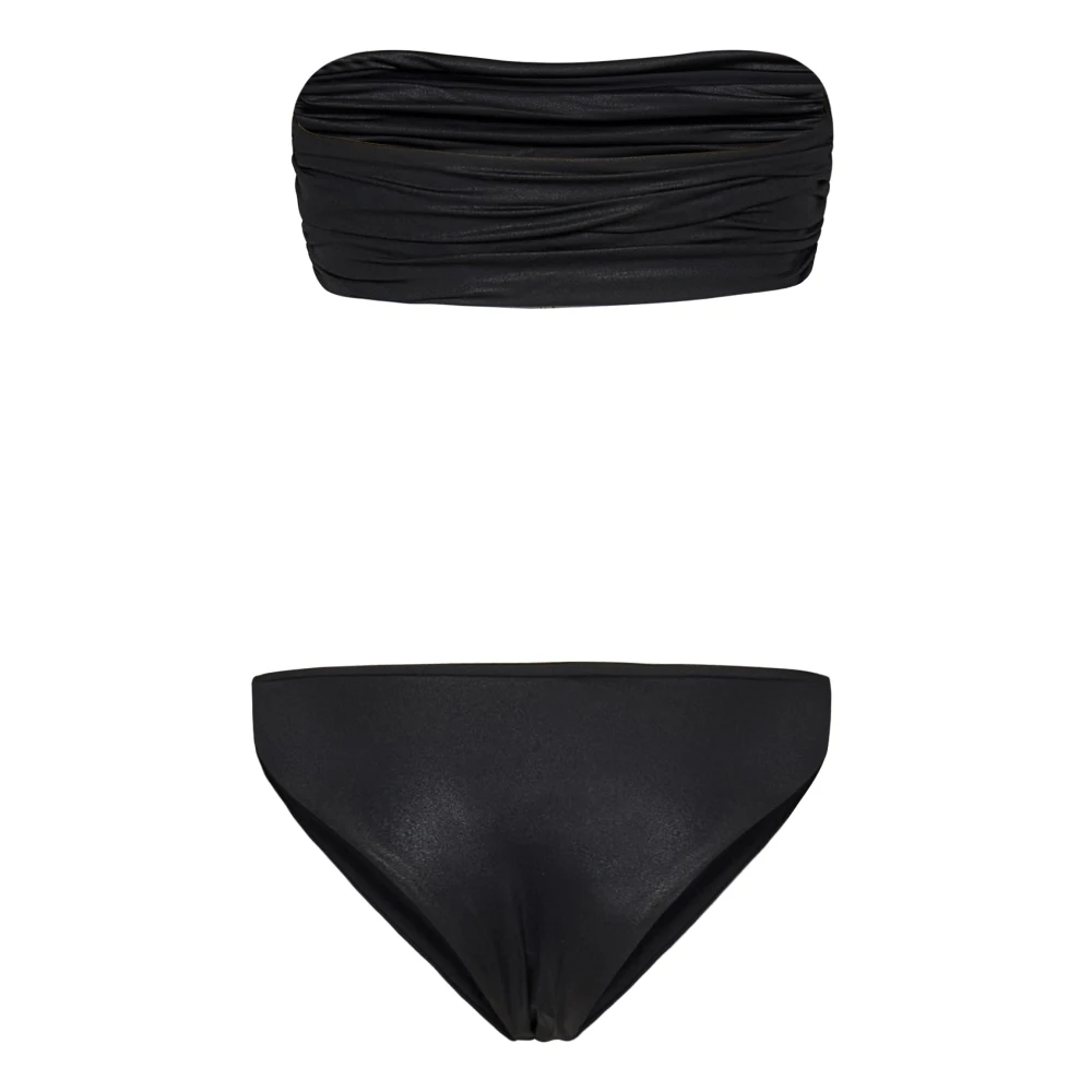 The Attico Zwarte Wet-Effect Lycra Bikini met Gedrapeerd Bandeau Top Black Dames