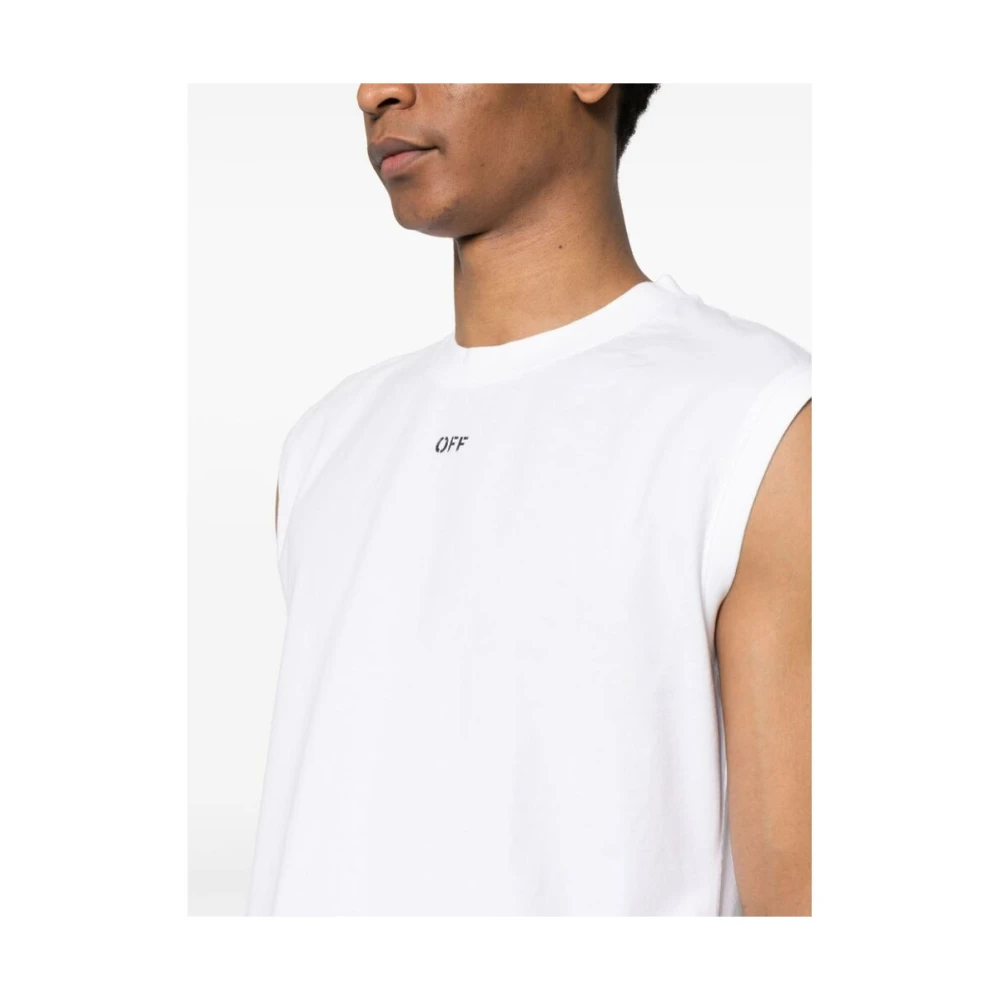 Off White Mouwloos T-shirt met Logo Print White Heren