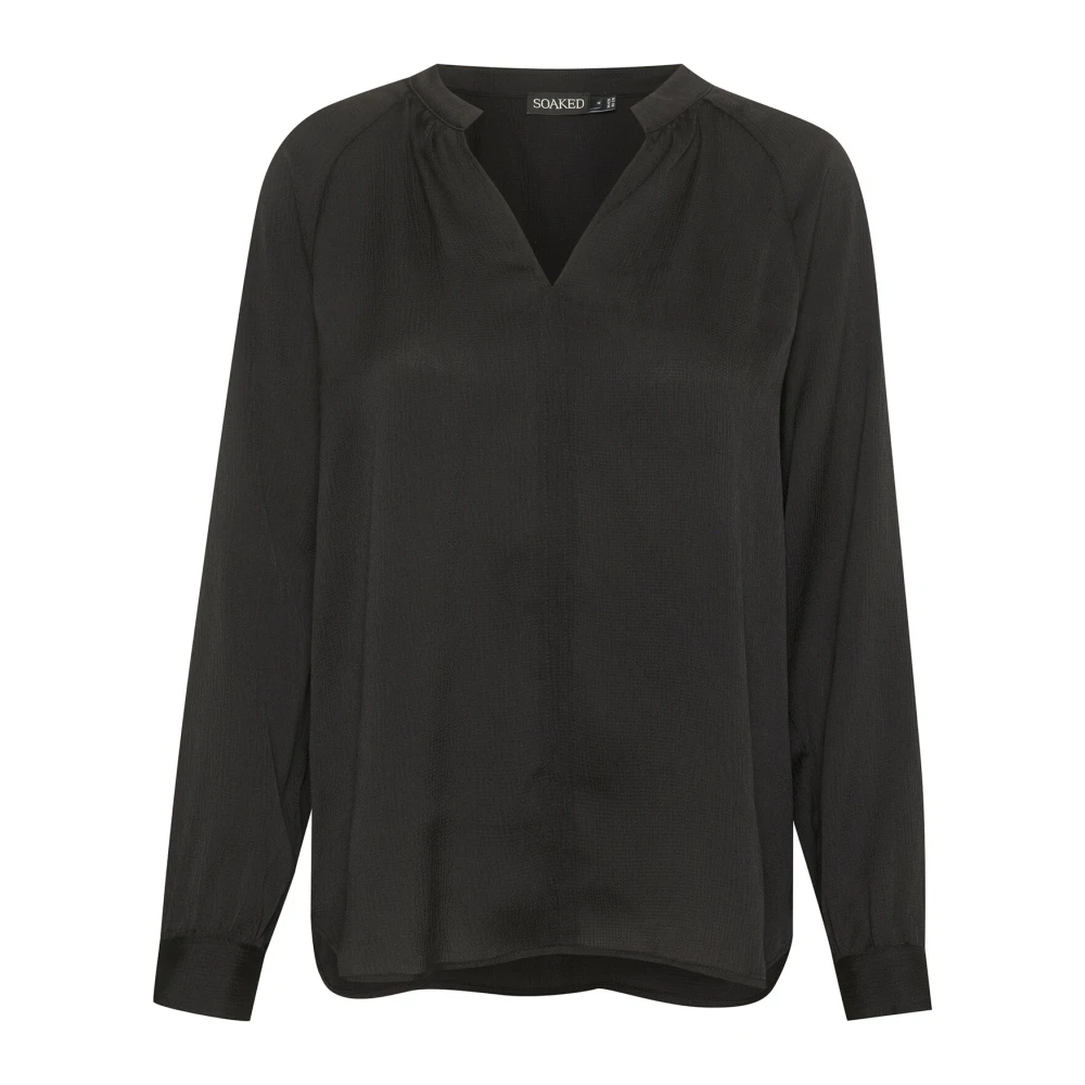 Soaked in Luxury Elegante Zwarte Blouse met V-Hals Black Dames