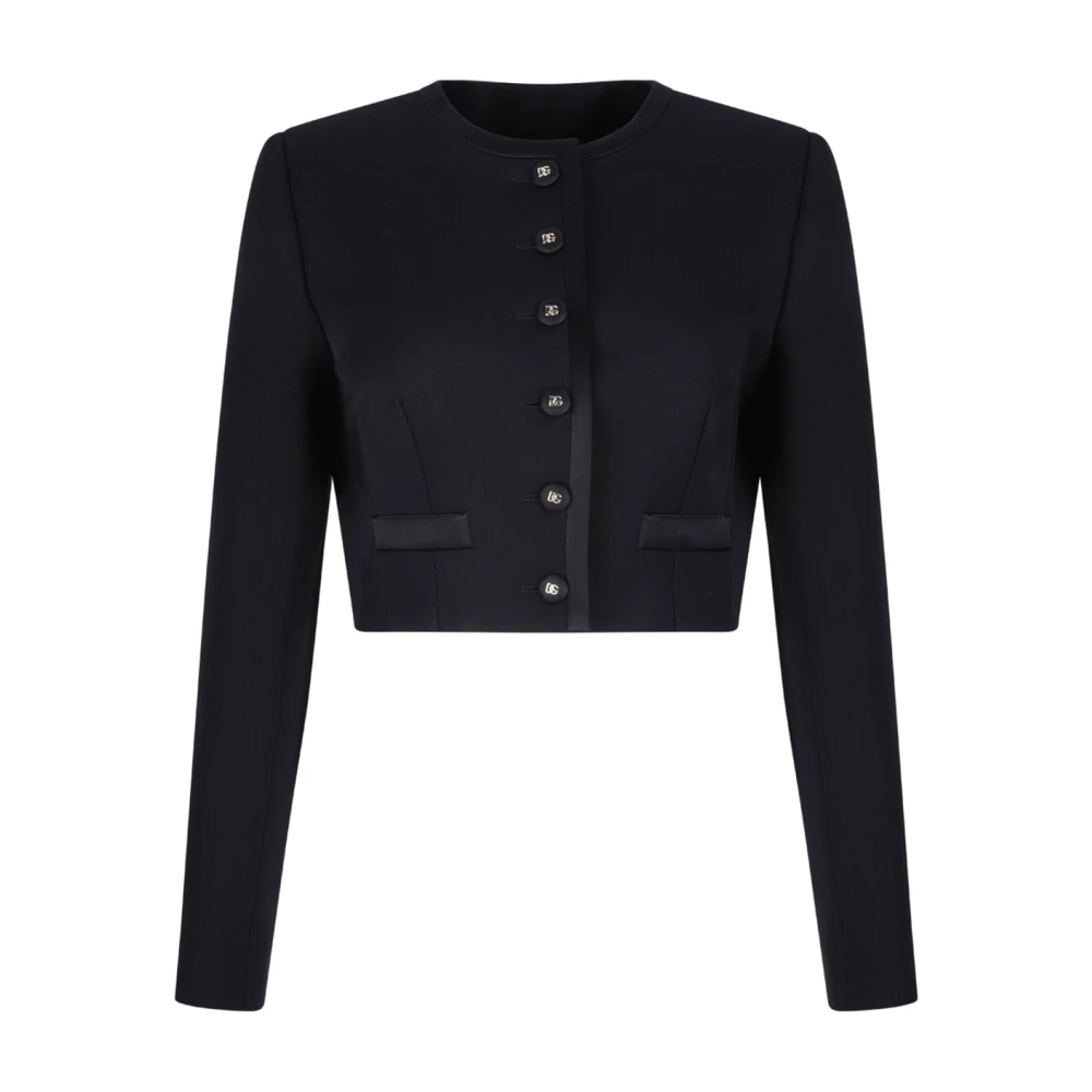 Dolce & Gabbana Vrouw Zwart Truien & Vesten Dames, M, Wol, Cropped Single-Breasted Wollen Jas