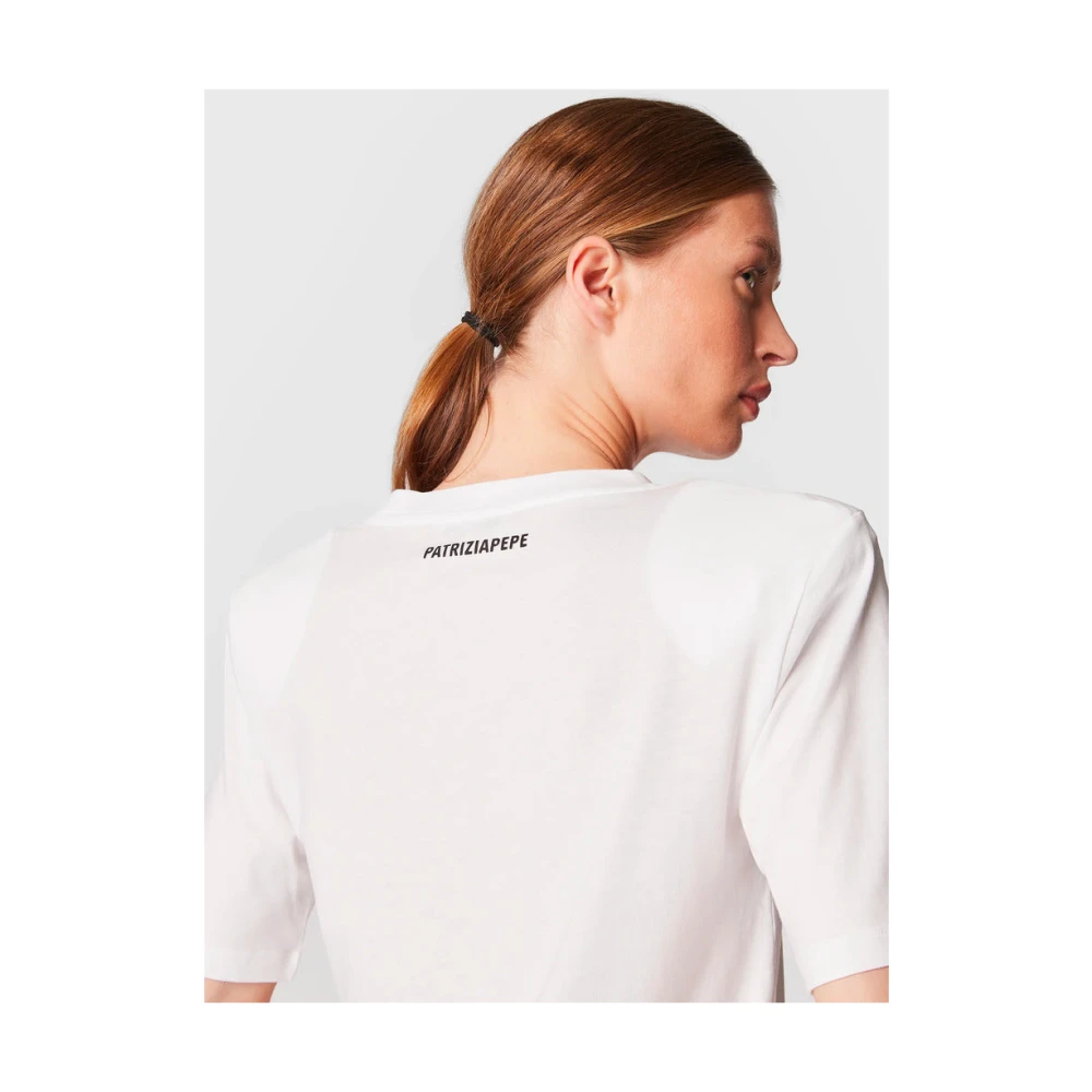 PATRIZIA PEPE Stijlvolle Katoenen T-shirt met Contrastlogo White Dames