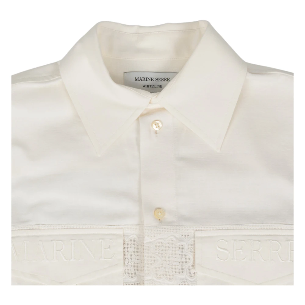 Marine Serre Twin Pocket Linnen Shirt in wit White Heren