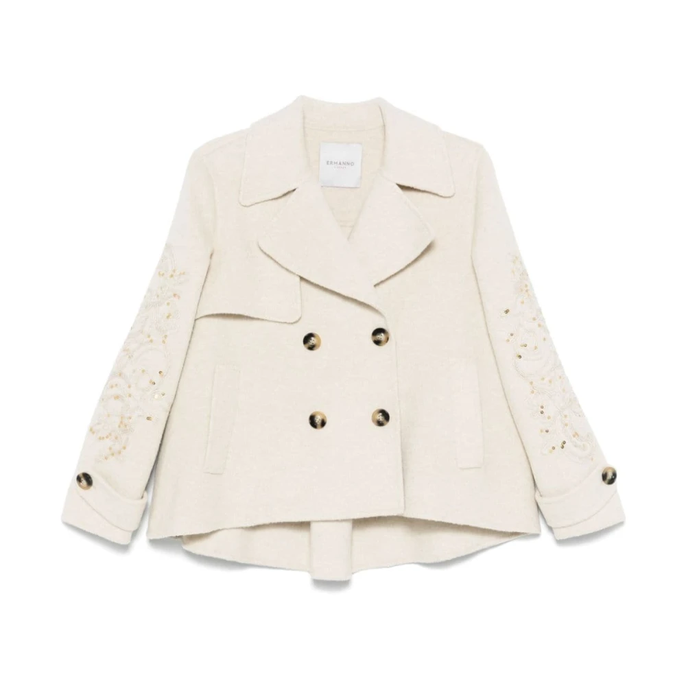 Ermanno Scervino Beige Ullblandad Kappa Paljett Detalj Beige, Dam