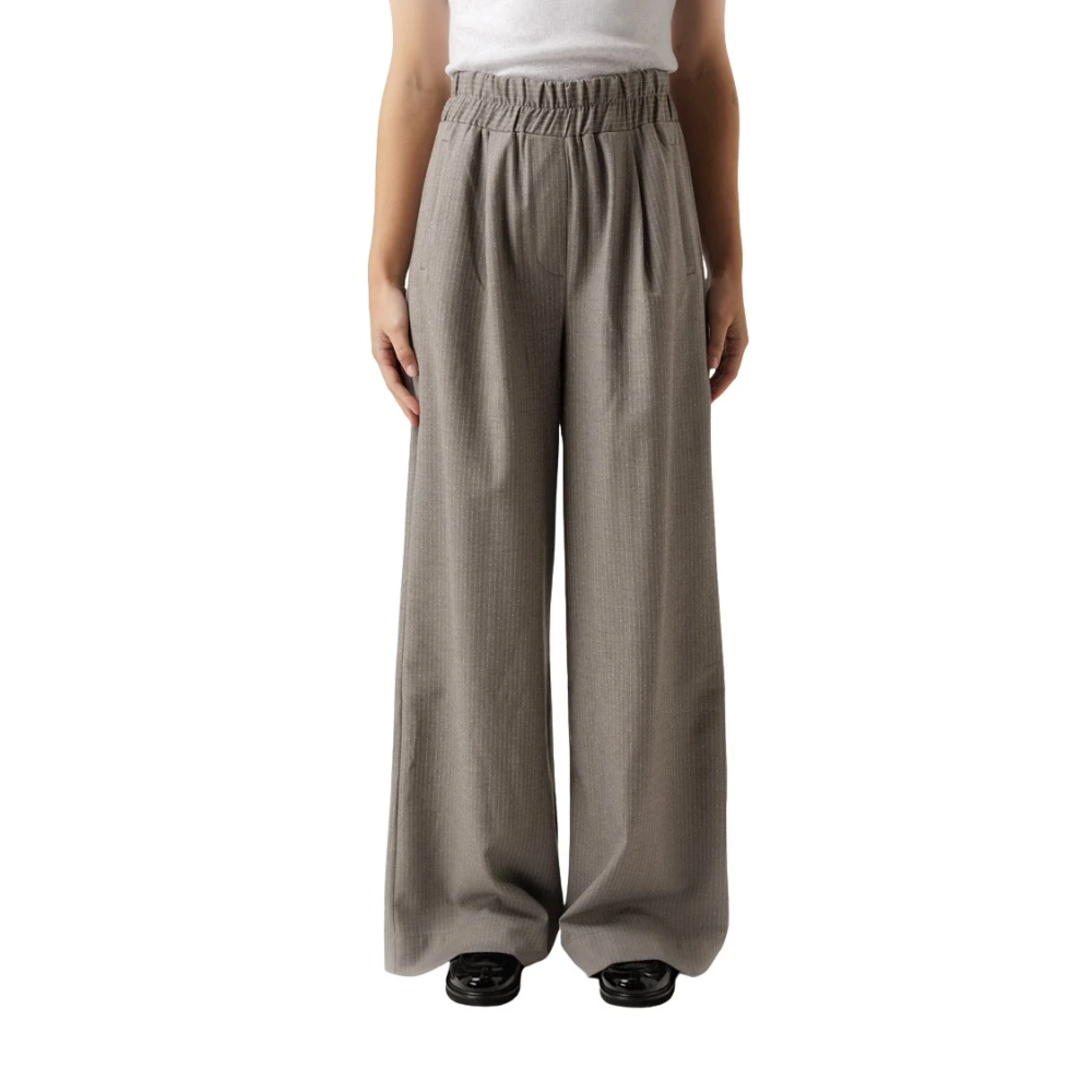 By-Bar Grijze Streep Elastische Taille Broek Gray Dames