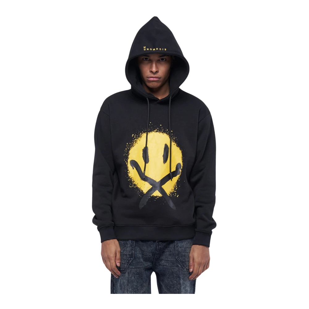 John Richmond Hoodie med varmtryckt mönster Black, Herr