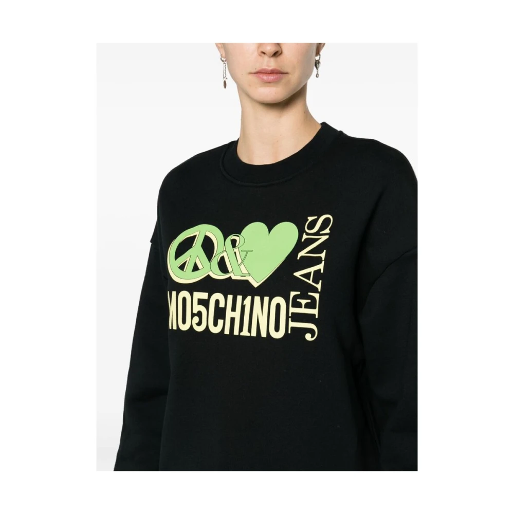 Moschino Sweatshirt met Logo Print en Crew Neck Black Dames