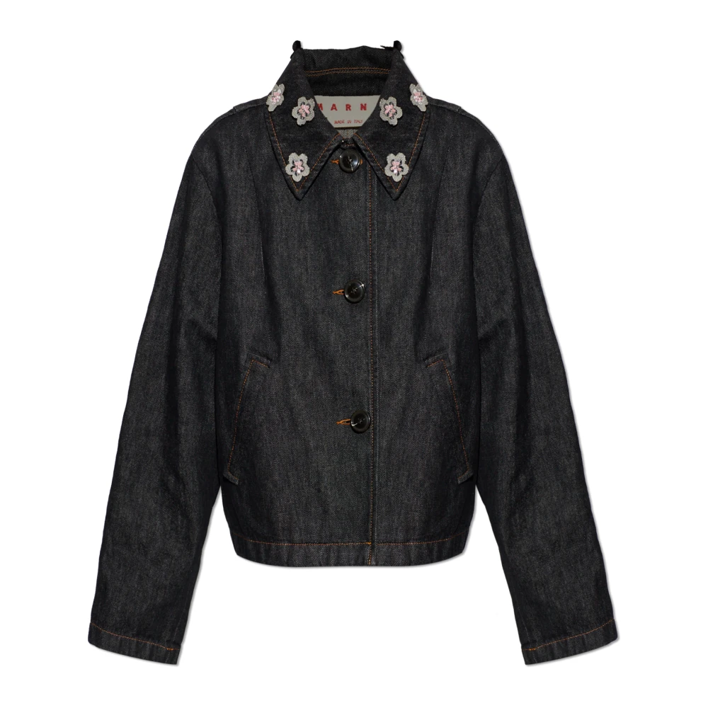 Marni Women's Blue Denim Jackets, Xs, Denim Jacket With Floral Appliqué