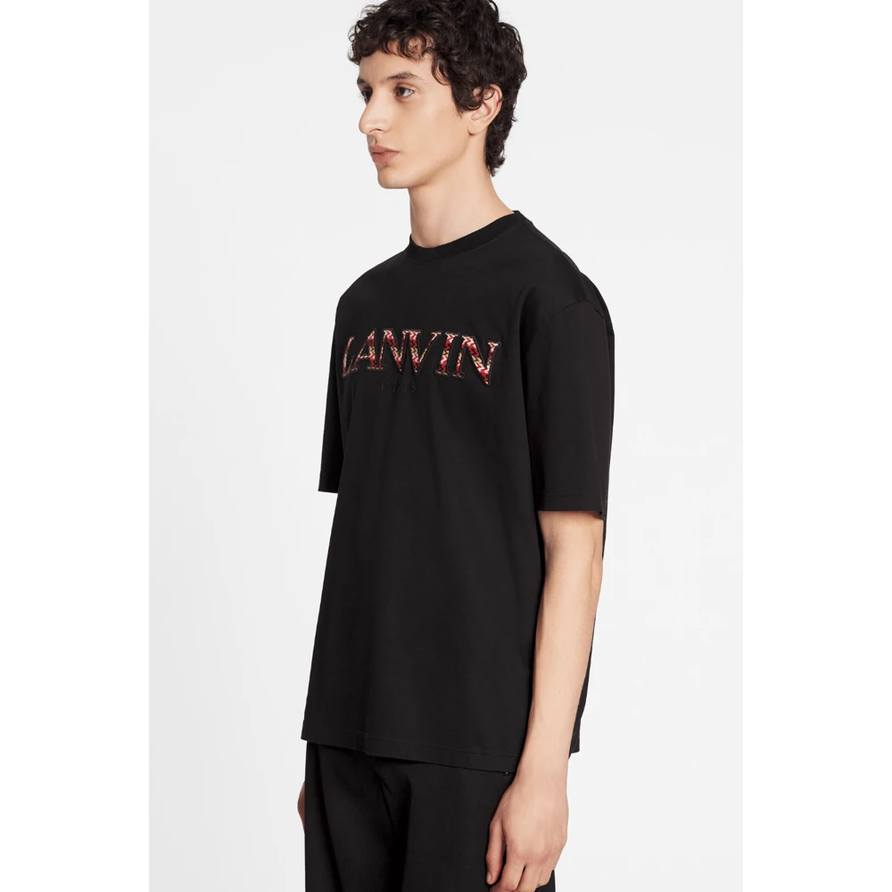 Lanvin Zwart Katoenen Jersey T-shirt met Geborduurd Logo Black Heren
