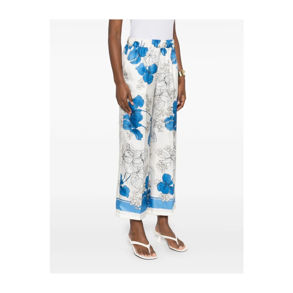 P.a.r.o.s.h. Blauwe broek met bloemenprint en elastische tailleband Blue Dames