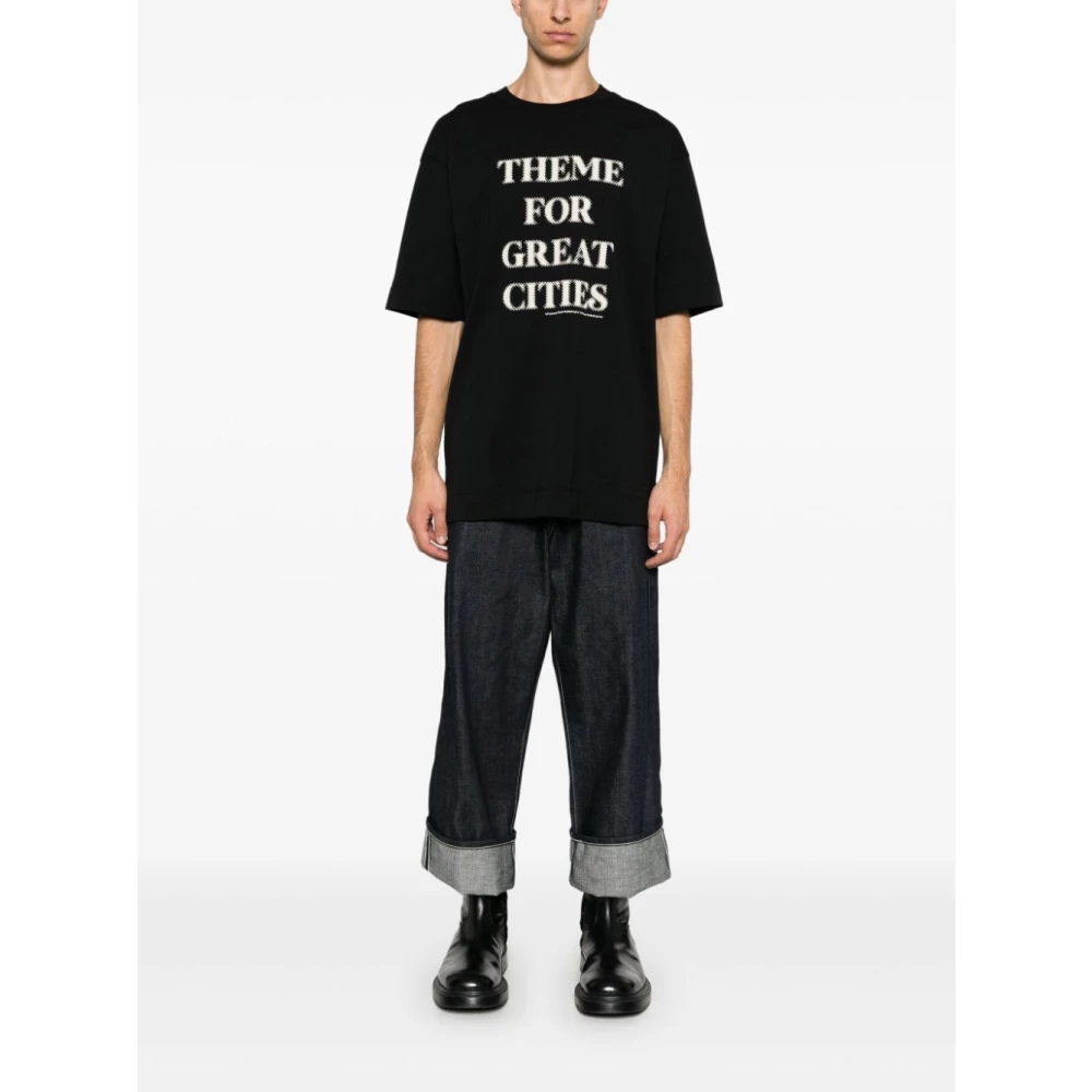 Dries Van Noten Stadsthema Boxy Katoenen T-shirt Black Heren