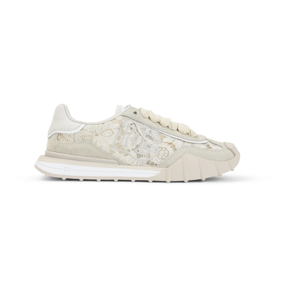 Dolce & Gabbana Lace-Panelled Suede Low-Top Trainers - Female - Sneakers - Beige - 5 1/2 Uk - Shoes