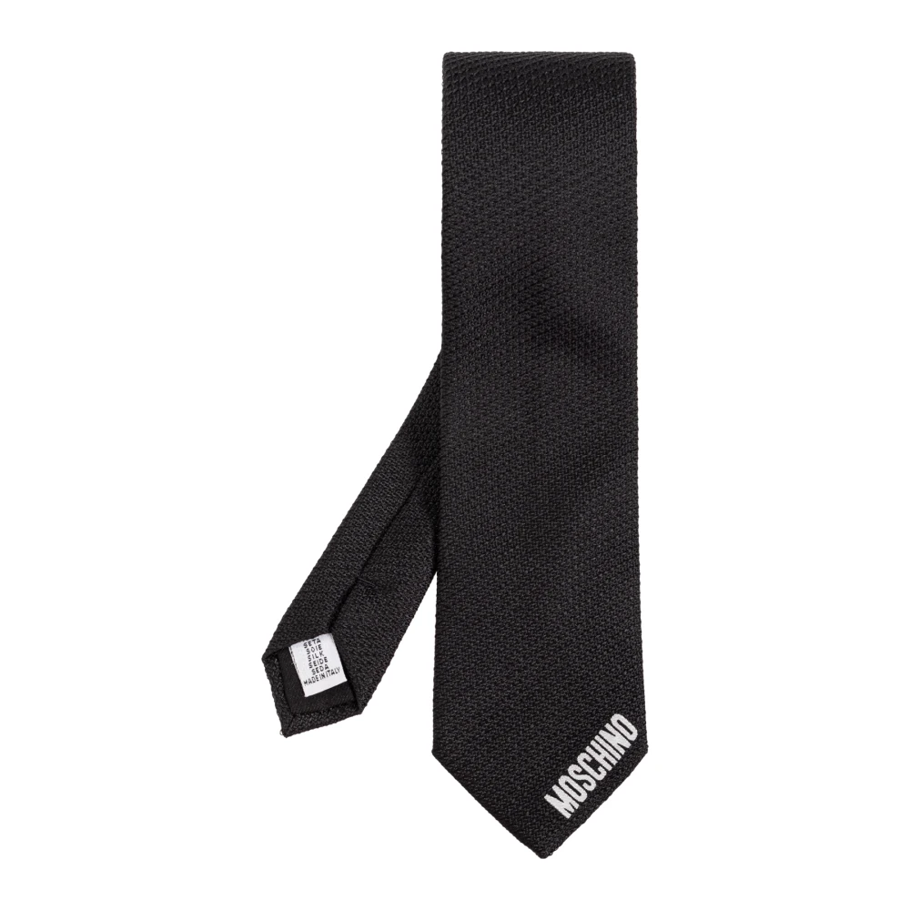 Moschino Zijden stropdas met logo Black Heren