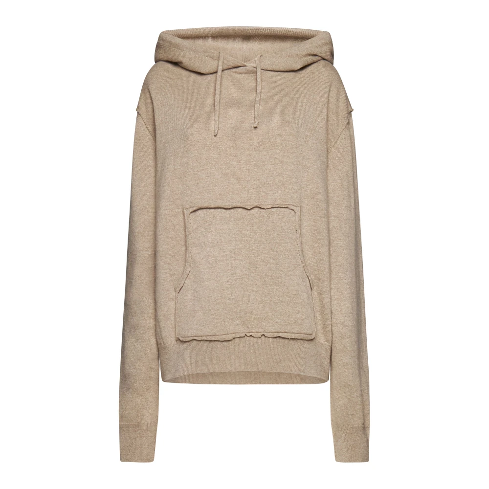 Maison Margiela Ribgebreide Trui met Trekkoord Capuchon Brown Dames