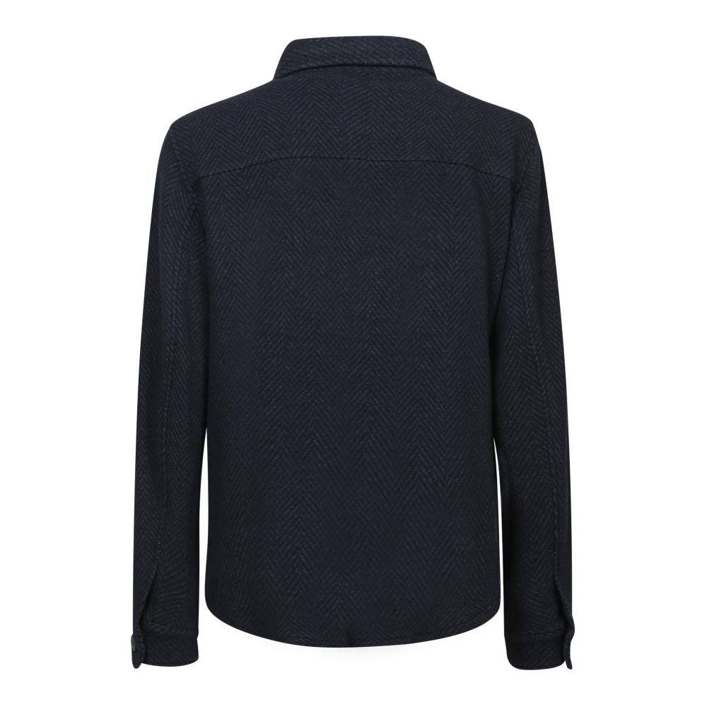 Herno Blauw Wol Herringbone Overshirt Blue Heren