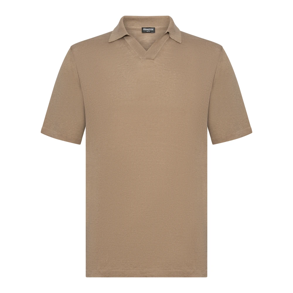 Franzese Collection Men's Beige V-Neck Polo Shirt - Polo Shirts - 2XL - Tops