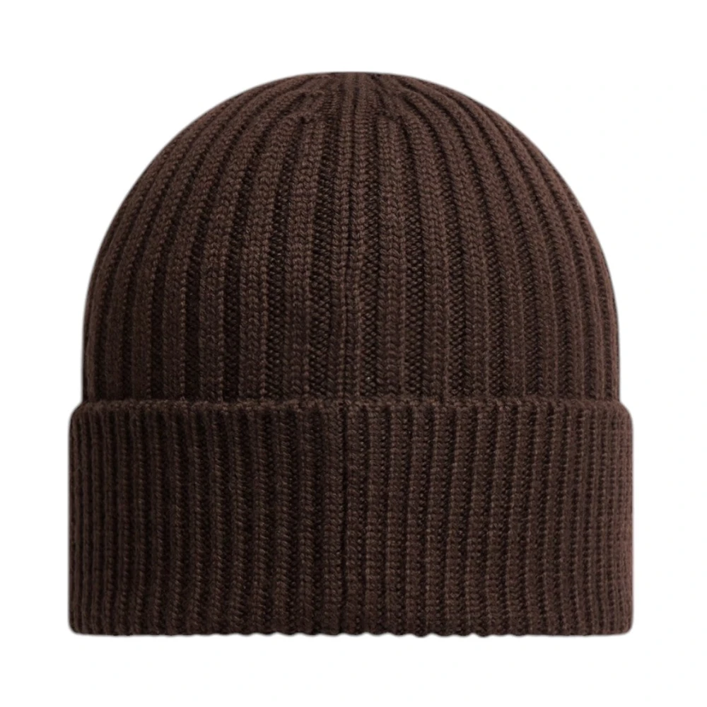 Moncler Donkerbruine Wol Ribgebreide Muts Brown Unisex