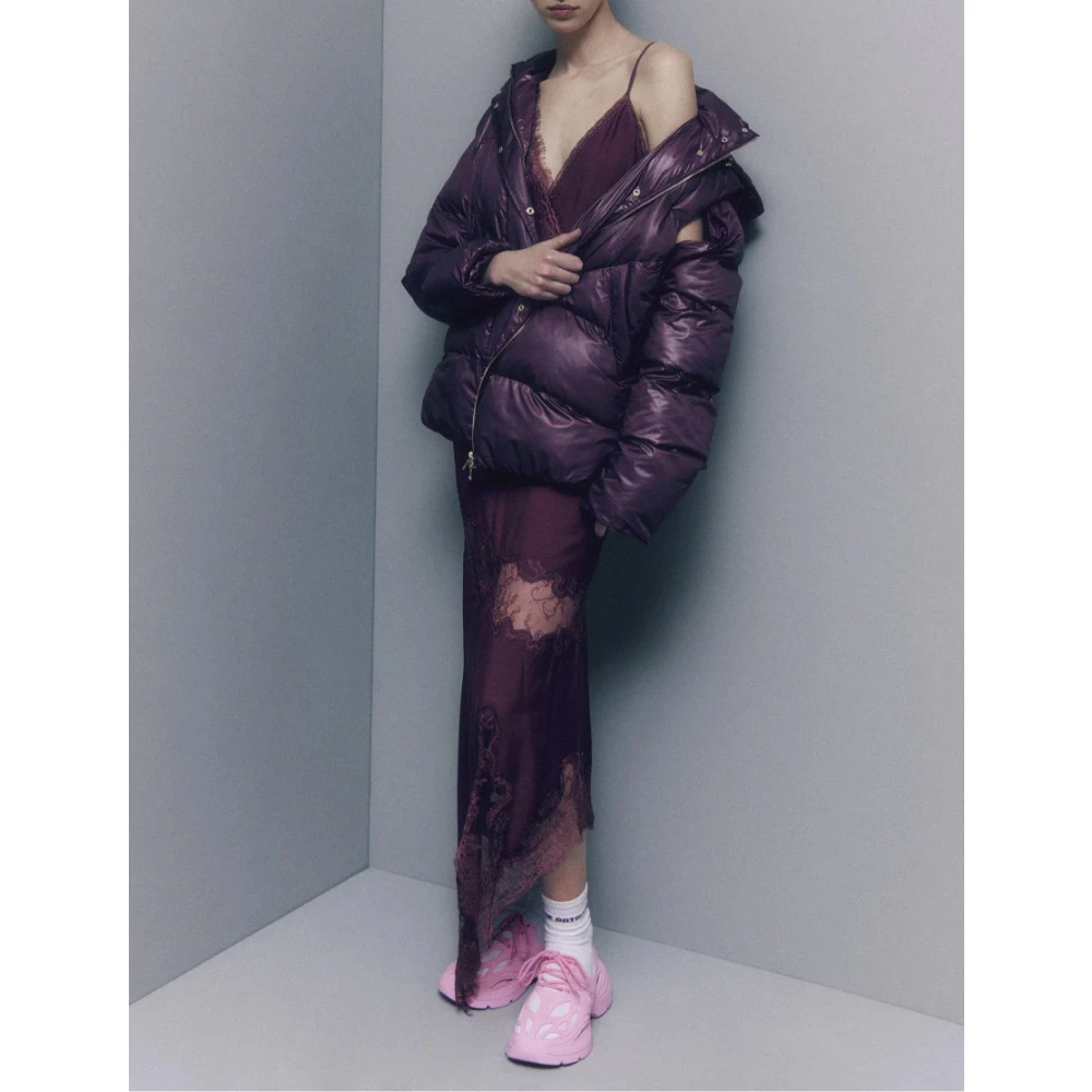 PATRIZIA PEPE Glanzende Nylon Puffer Jas Purple Dames