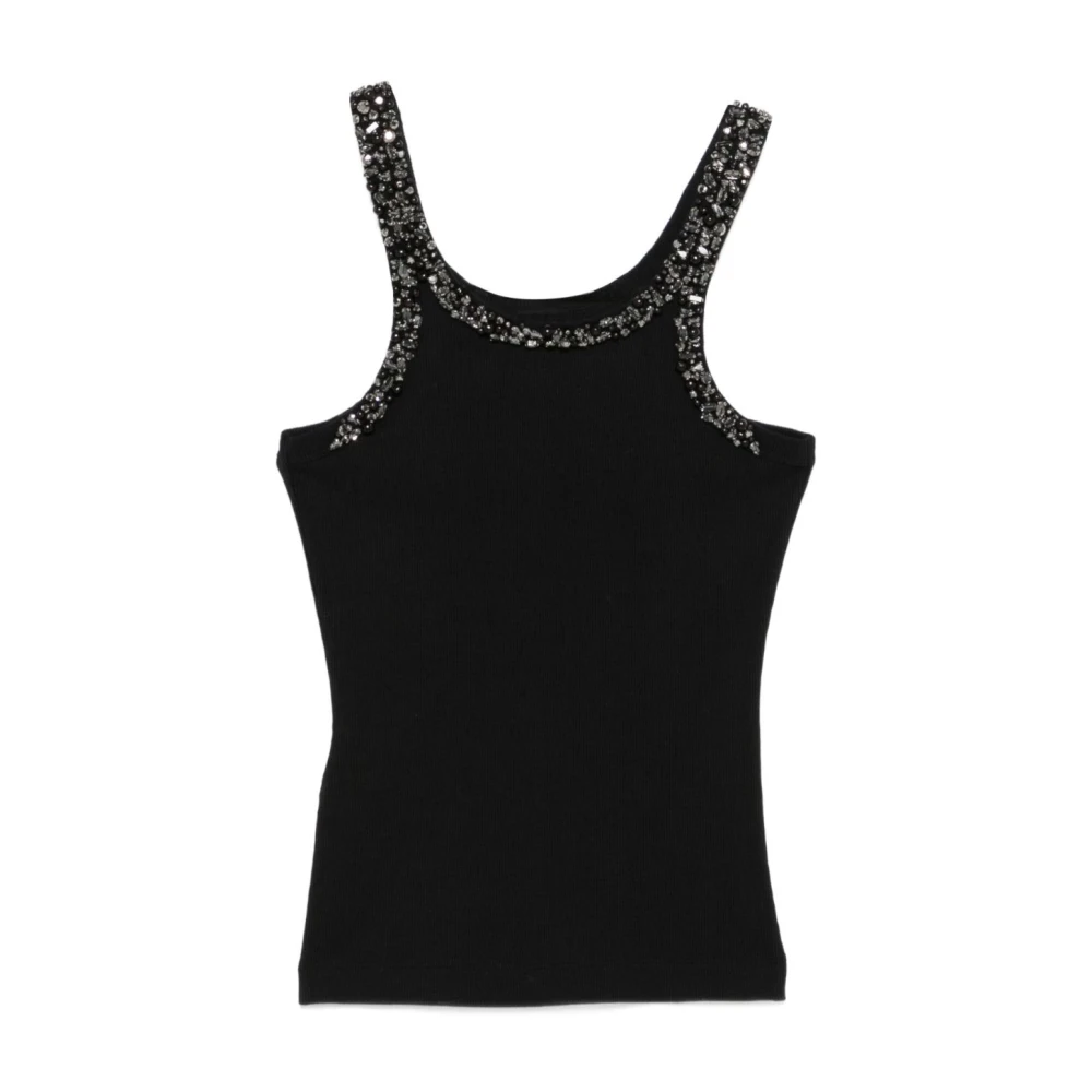 Pinko Women's Black Sleeveless Tops, M, Sleeveless Top With Rhinestones