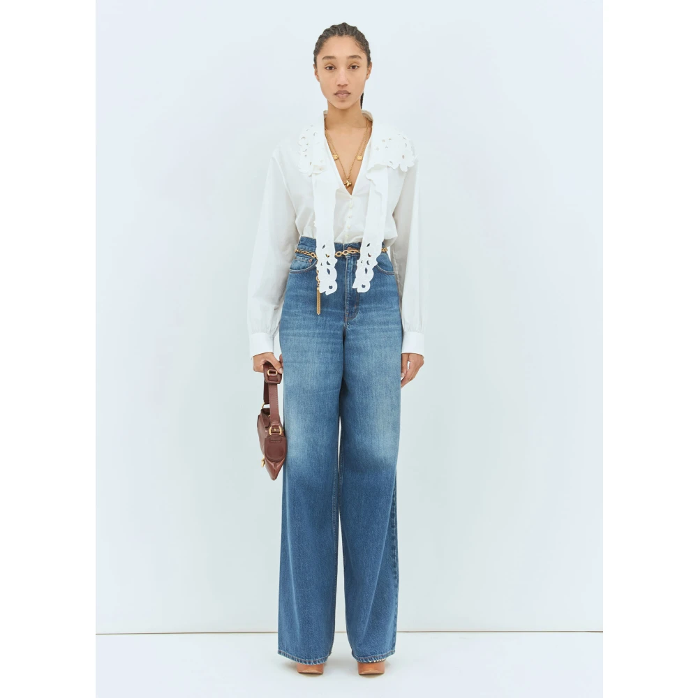 Chloé Geborduurde Katoenen Poplin Lavallière Shirt White Dames