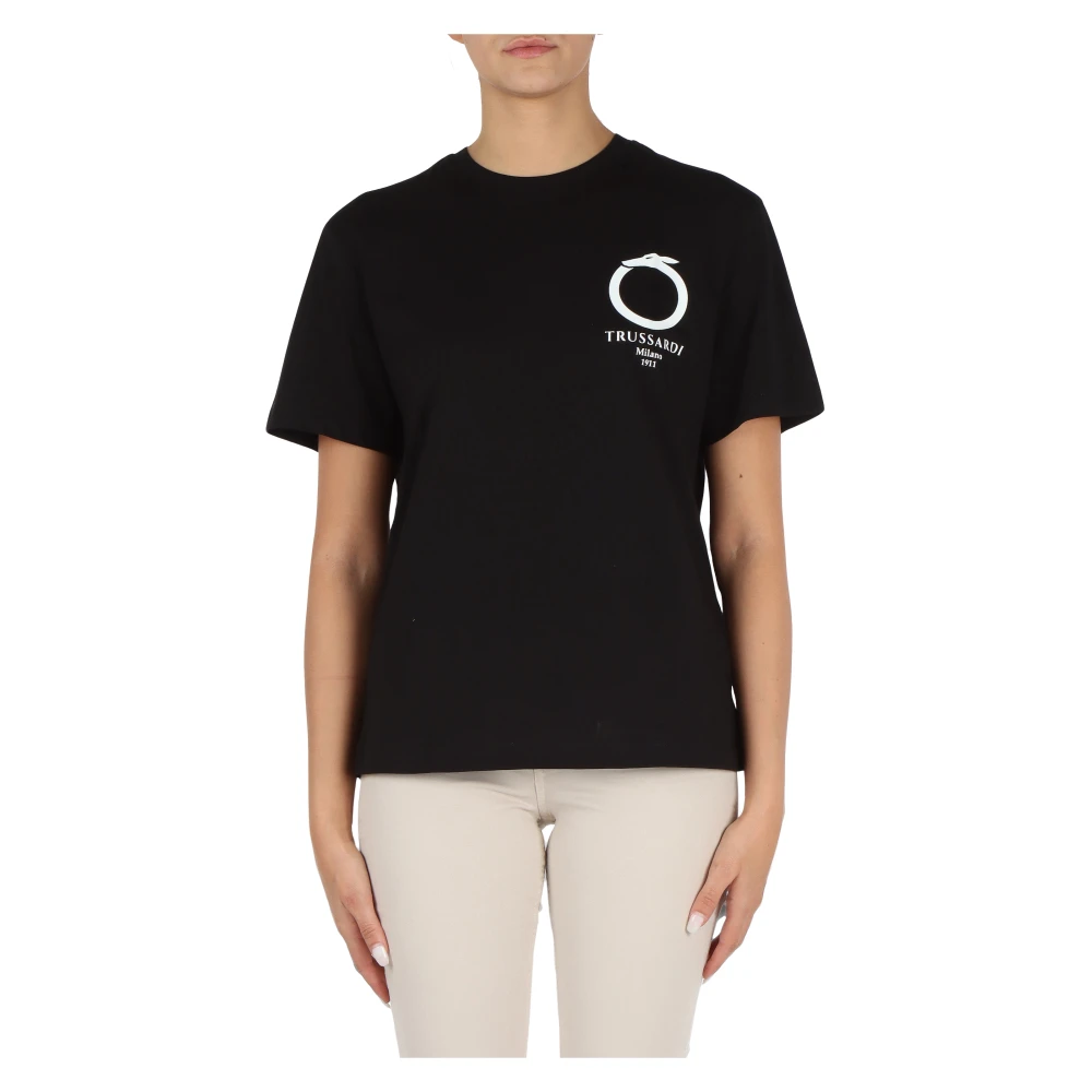 Trussardi Katoenen T-shirt met Logo Print Black Dames