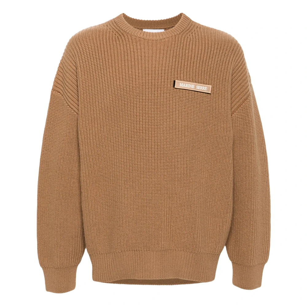 Marine Serre Geribbelde Mesh Crewneck Sweater Brown Heren