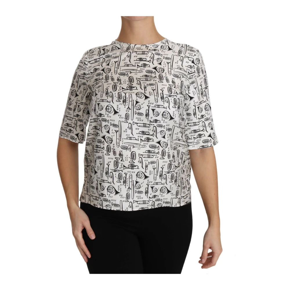 Dolce & Gabbana Women's White Blouses,, Elegant Silk Trumpet Blouse Extra Small