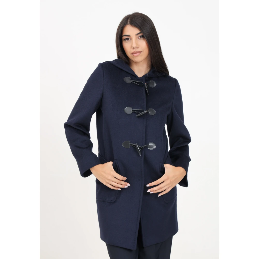 Max Mara Blauwe Dufflejas met Toggle Sluitingen Blue Dames