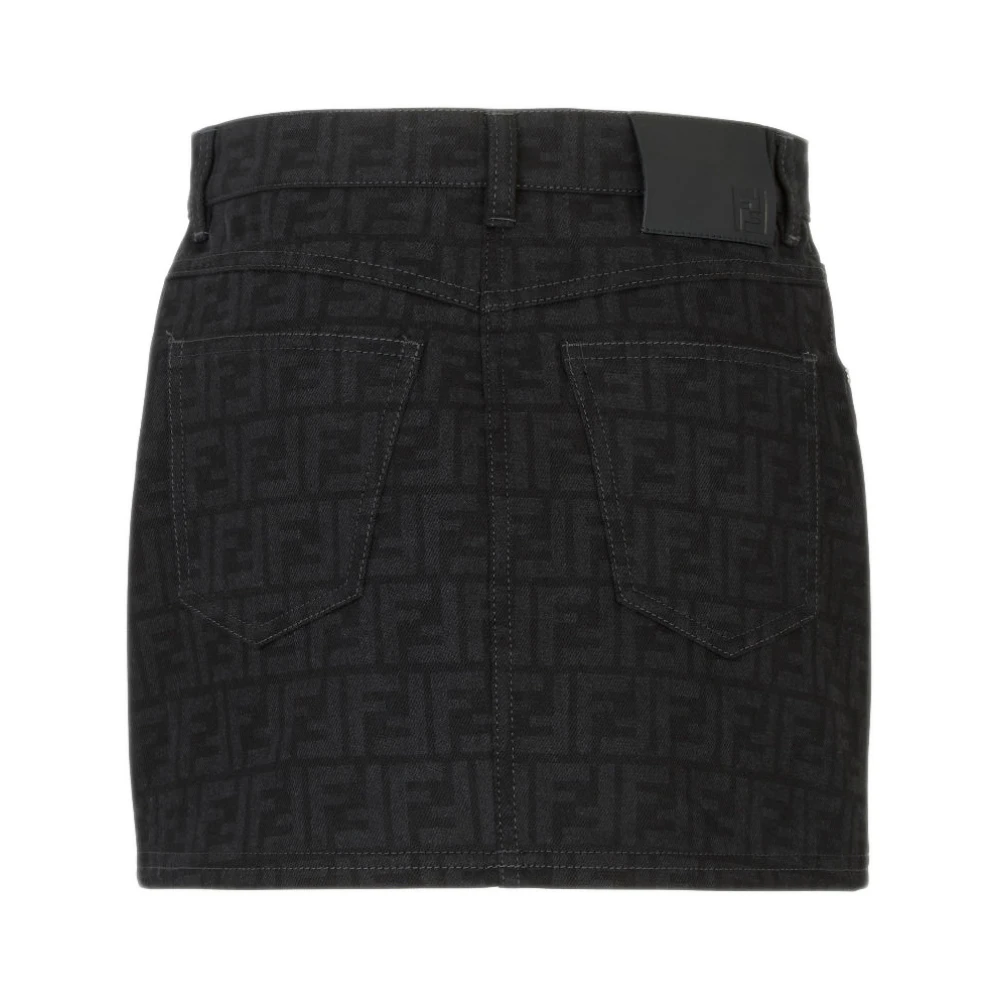 Fendi Zwarte Denim Mini Rok met FF Motief Black Dames