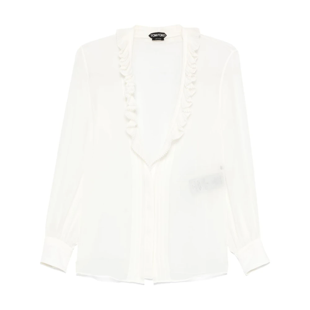 Tom Ford Zijden Georgette Shirt met Verfijnde Kraag White Dames