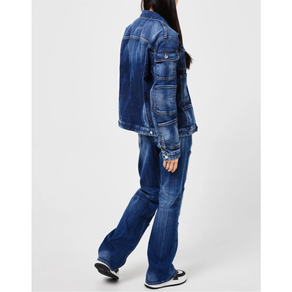 Dsquared2 Blauwe Tactische Denim Jas Knoopsluiting Blue Dames