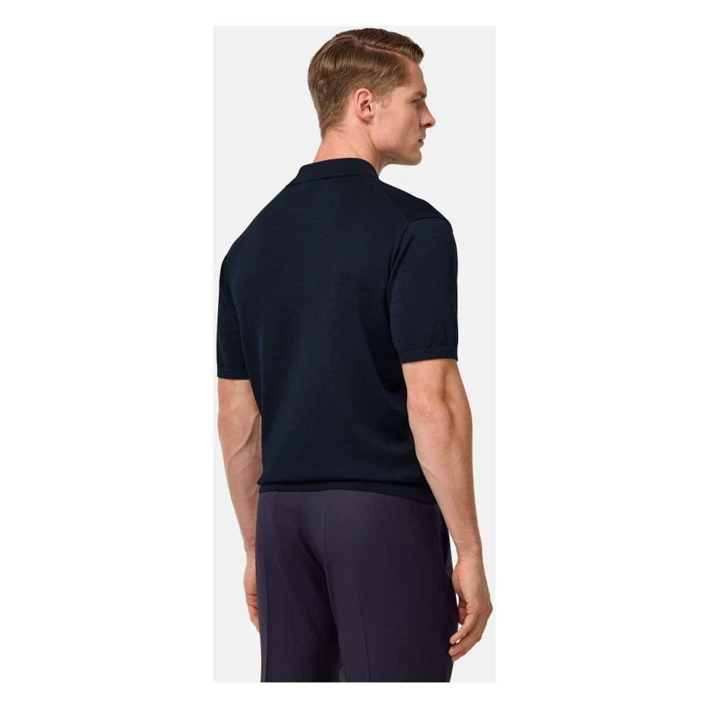 Boggi Milano Katoenen en zijden gebreid poloshirt Blue Heren