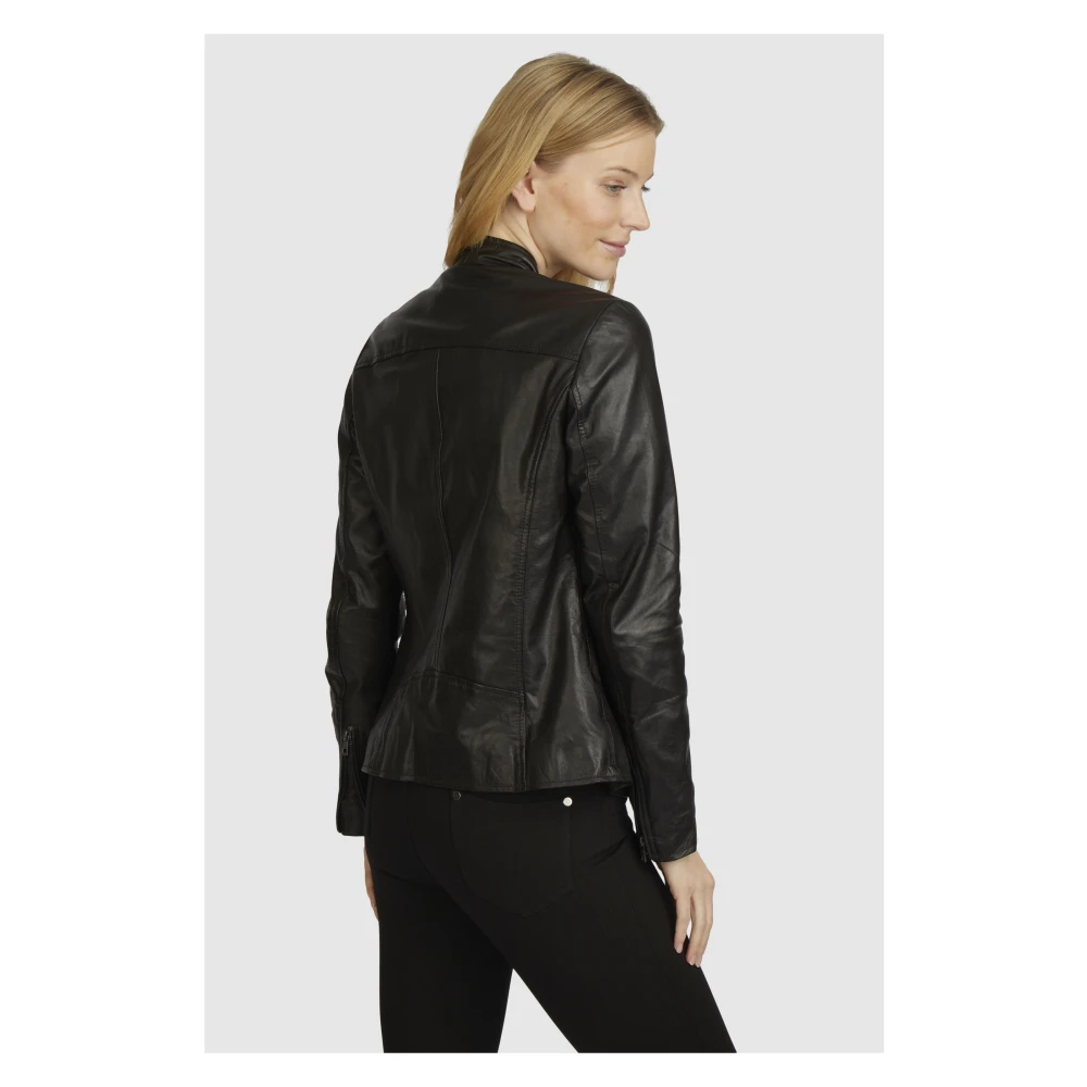 Bugatti Elegante leren jas met opstaande kraag Black Dames