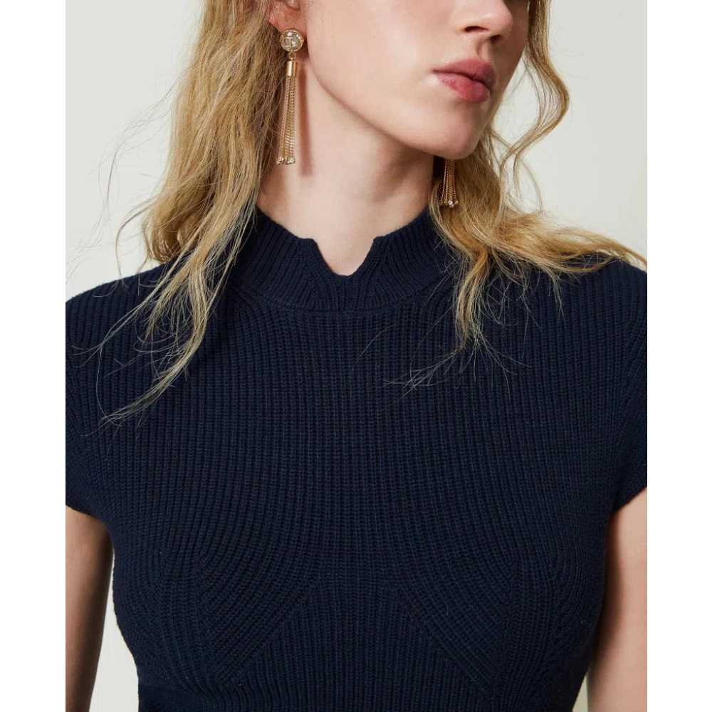 Twinset Gebreide Viscose Korte Mouw Trui Blue Dames