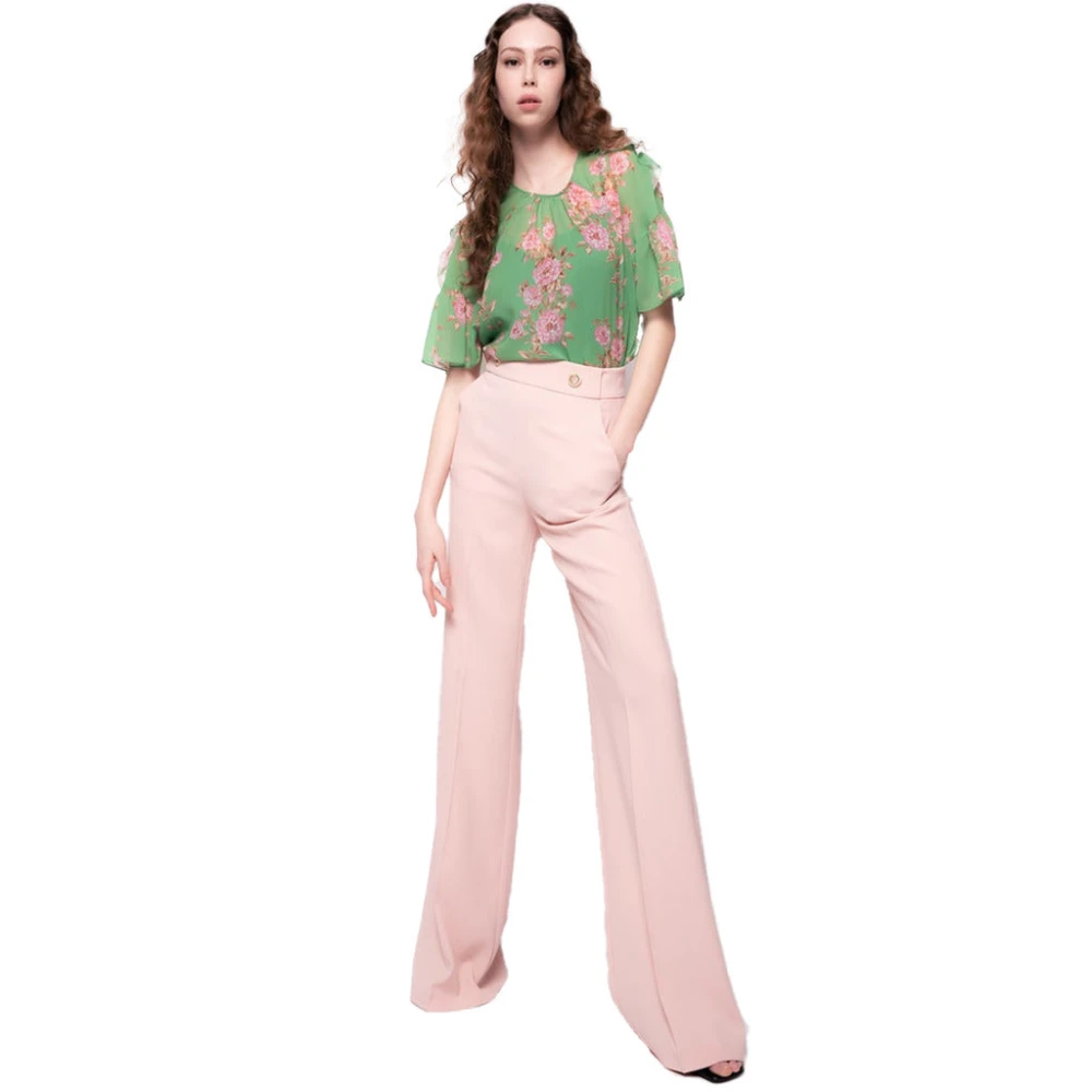 pinko Dames Crepe Stretch Broek met Gouden Knopen Pink Dames