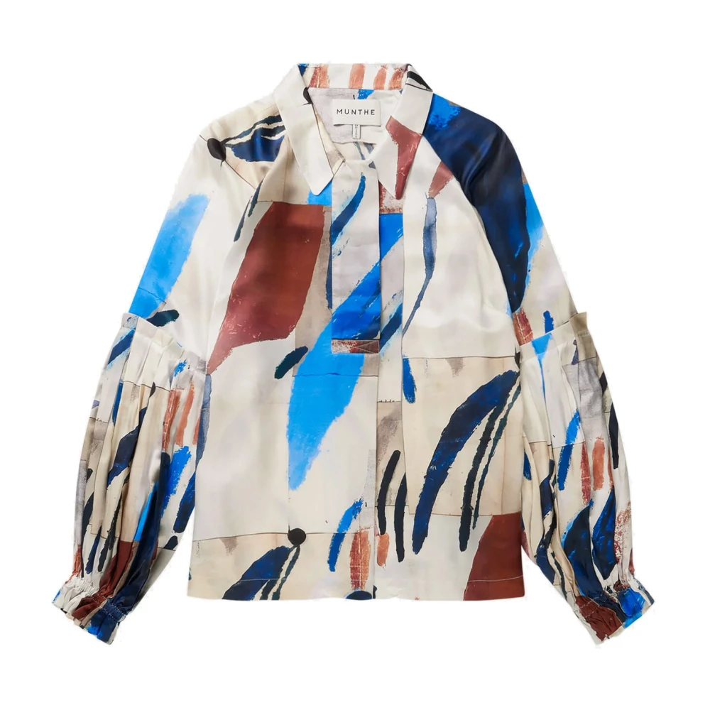 Munthe Mooie Zijden Shirt met Pofmouwen en Abstracte Print Multicolor Dames
