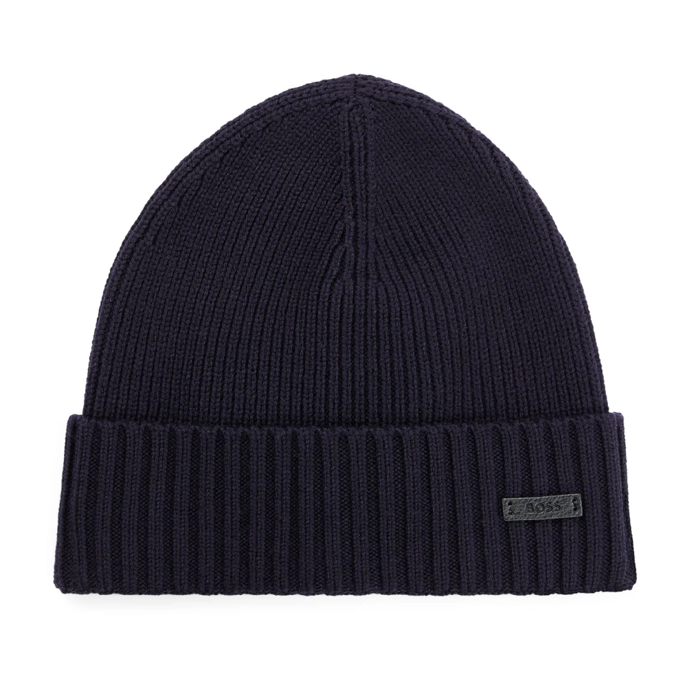 Hugo Men's Blue Accessories, One Size, Ribbed Wool Beanie Hat