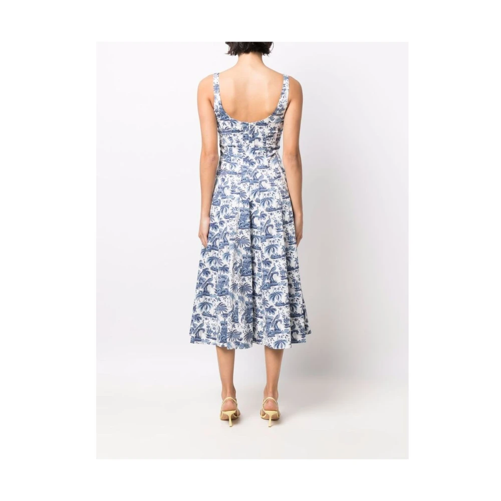 Staud Botanische Print Vierkante Hals Jurk Blue Dames