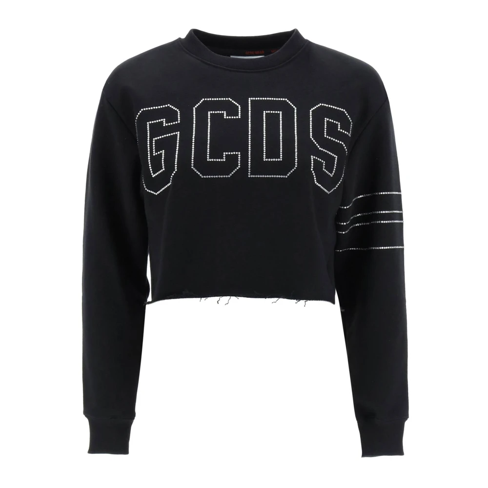 Gcds Rhinestone Logo Cropped Sweatshirt Black Dames