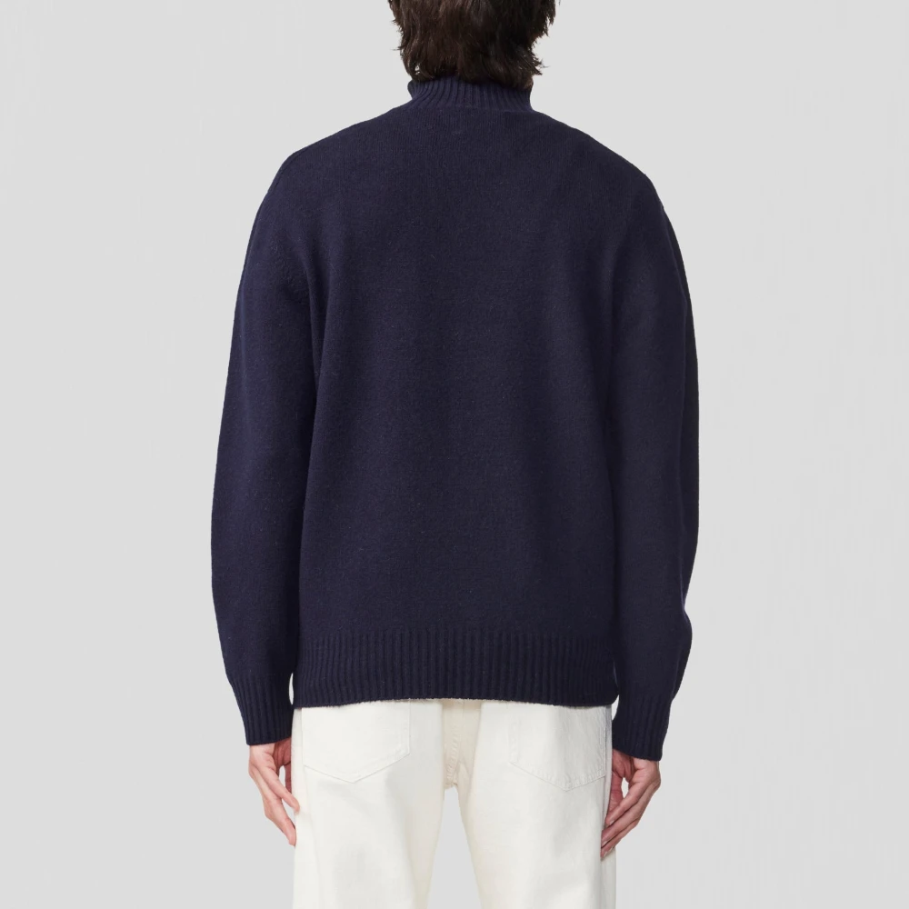 Nn07 Navy Blue Gebreide Mock Neck Sweater Blue Heren
