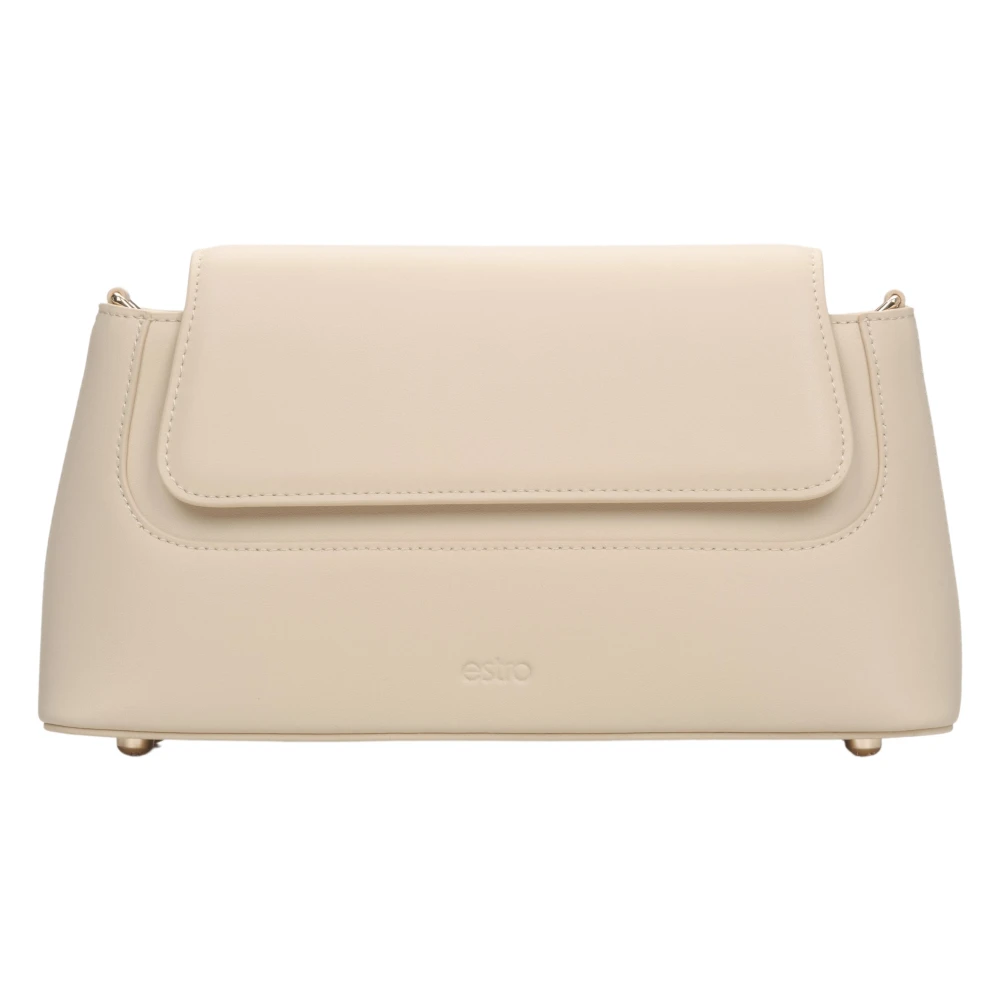 Estro Beige Trapeziumvormige Leren Schoudertas voor Vrouwen Er00115482 Beige Dames