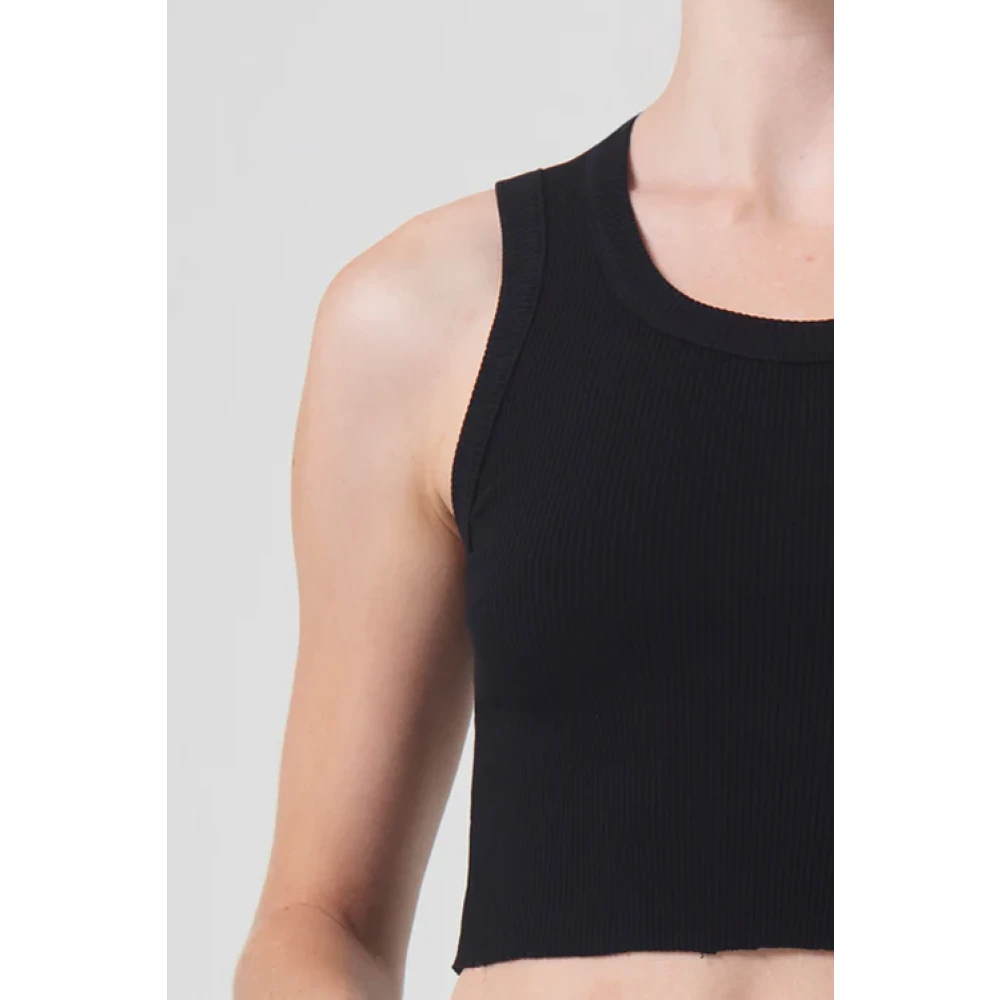 Agolde Geribbelde tanktop met sportieve snit Black Dames