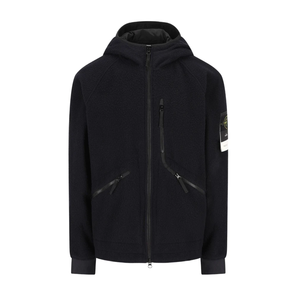 Stone Island Men's Blue Hooded Jacket Logo Patch