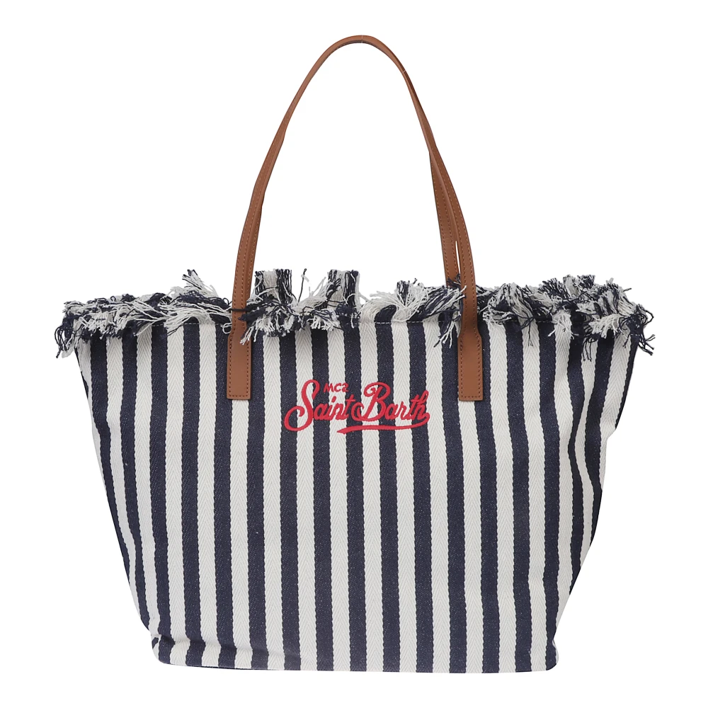 Mc2 Saint Barth Women's Blue City Striped Fringed Tote Bag