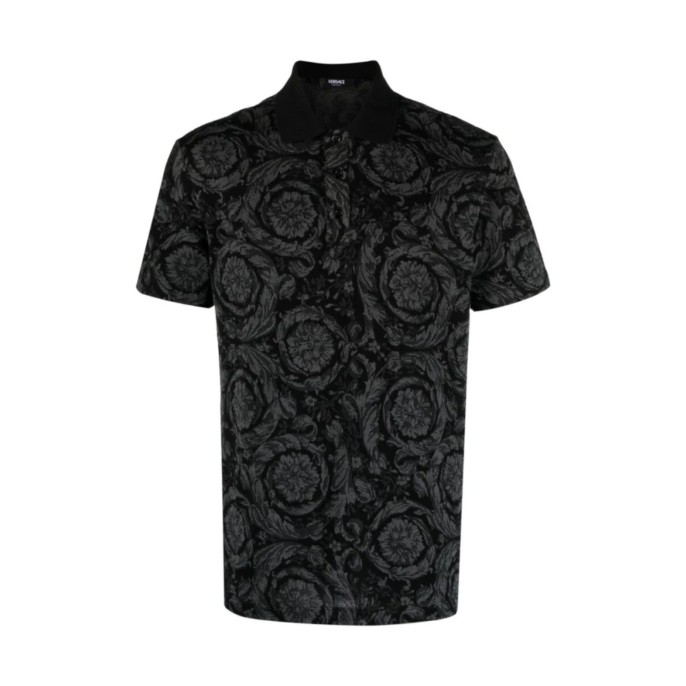 Versace Men's Gray Polo Shirts, Xs, Barocco Jacquard Polo Jumper