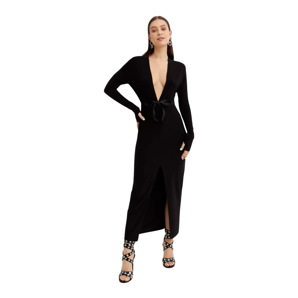 Norma Kamali Zwarte Maxi Jurk met V-Hals Black Dames