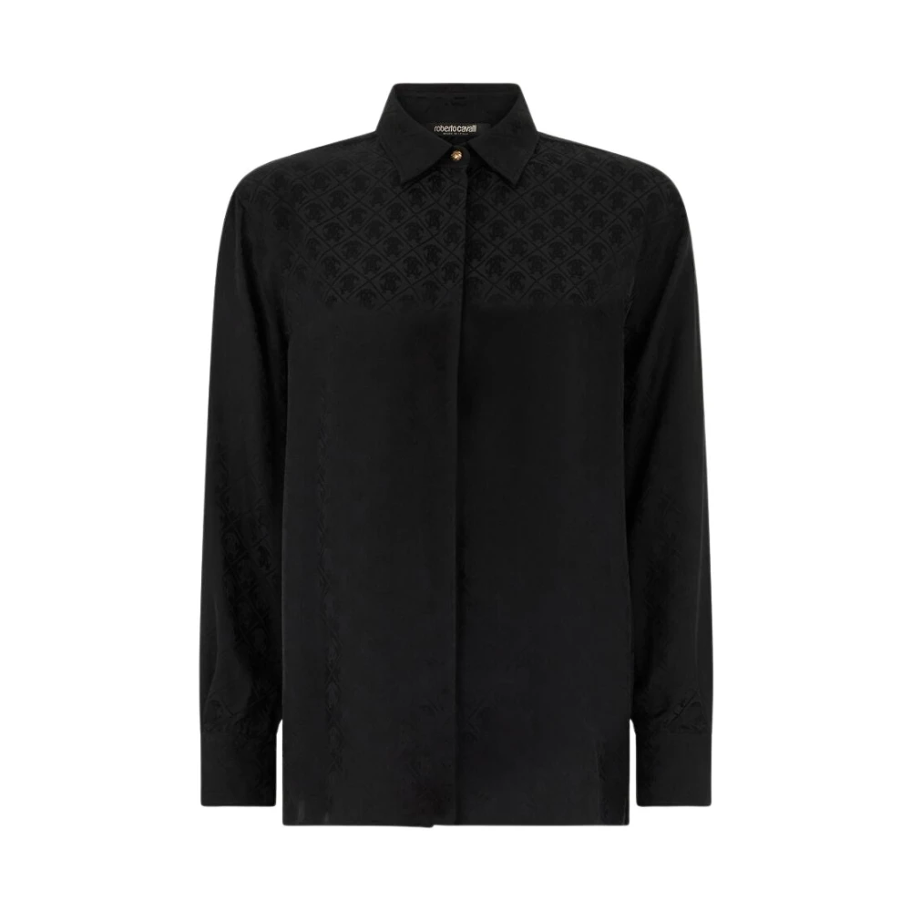 Roberto Cavalli Black Silk Blend Shirt With Monogram Rc - Female - Shirts - Xl - Blouses & Shirts